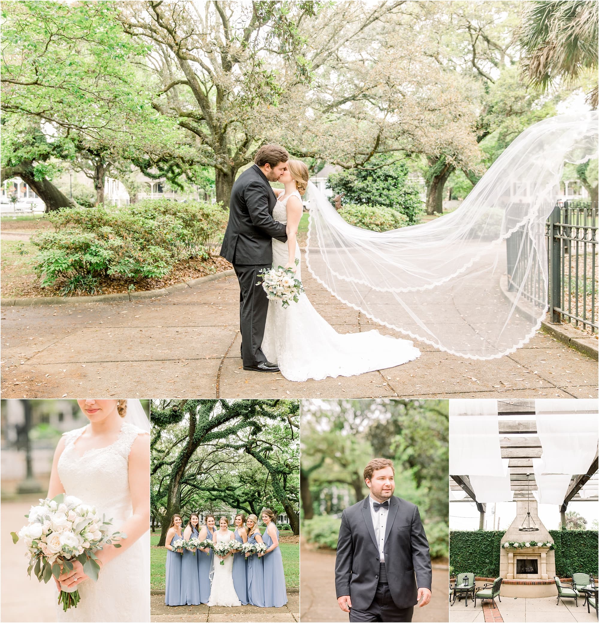 Brooke and Bennett’s Mobile, Alabama wedding portraits and bridal party at Washington Square