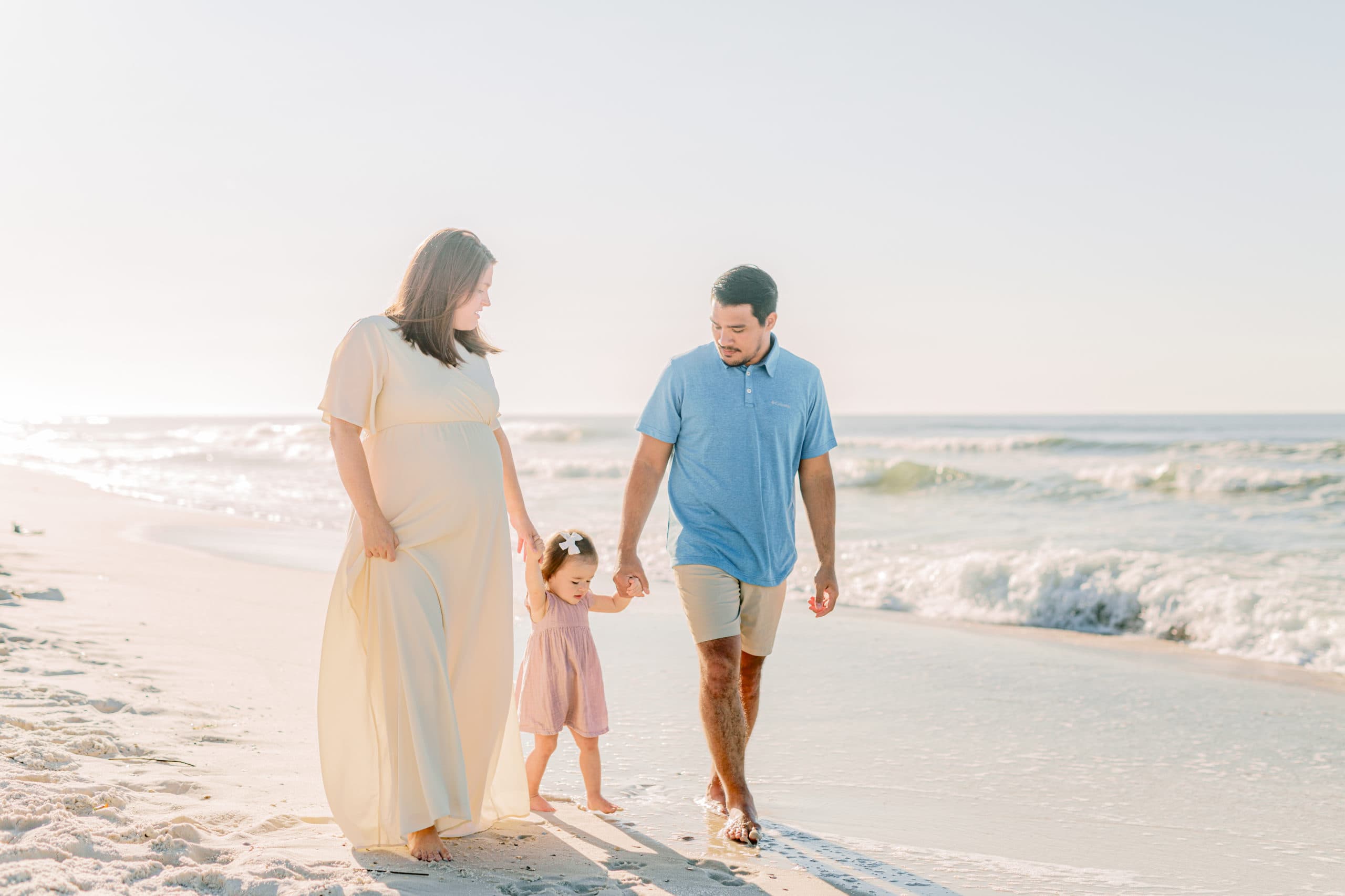 family walking on the beach in orange beach, alabama