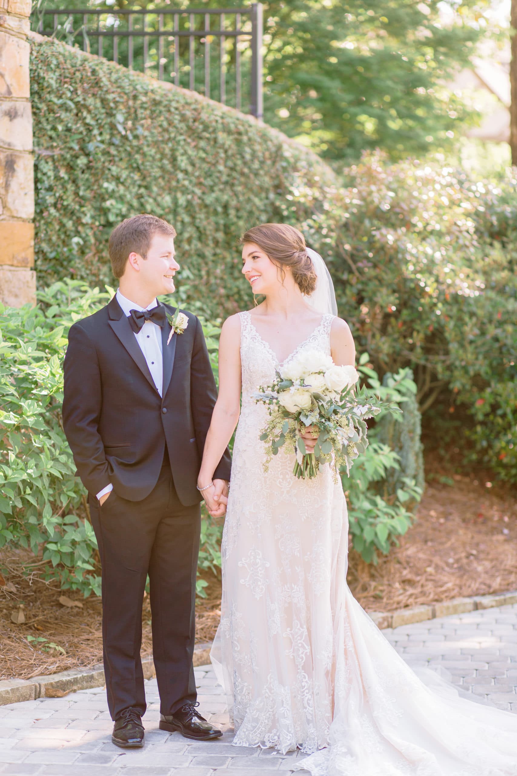 bride and groom looking at each other