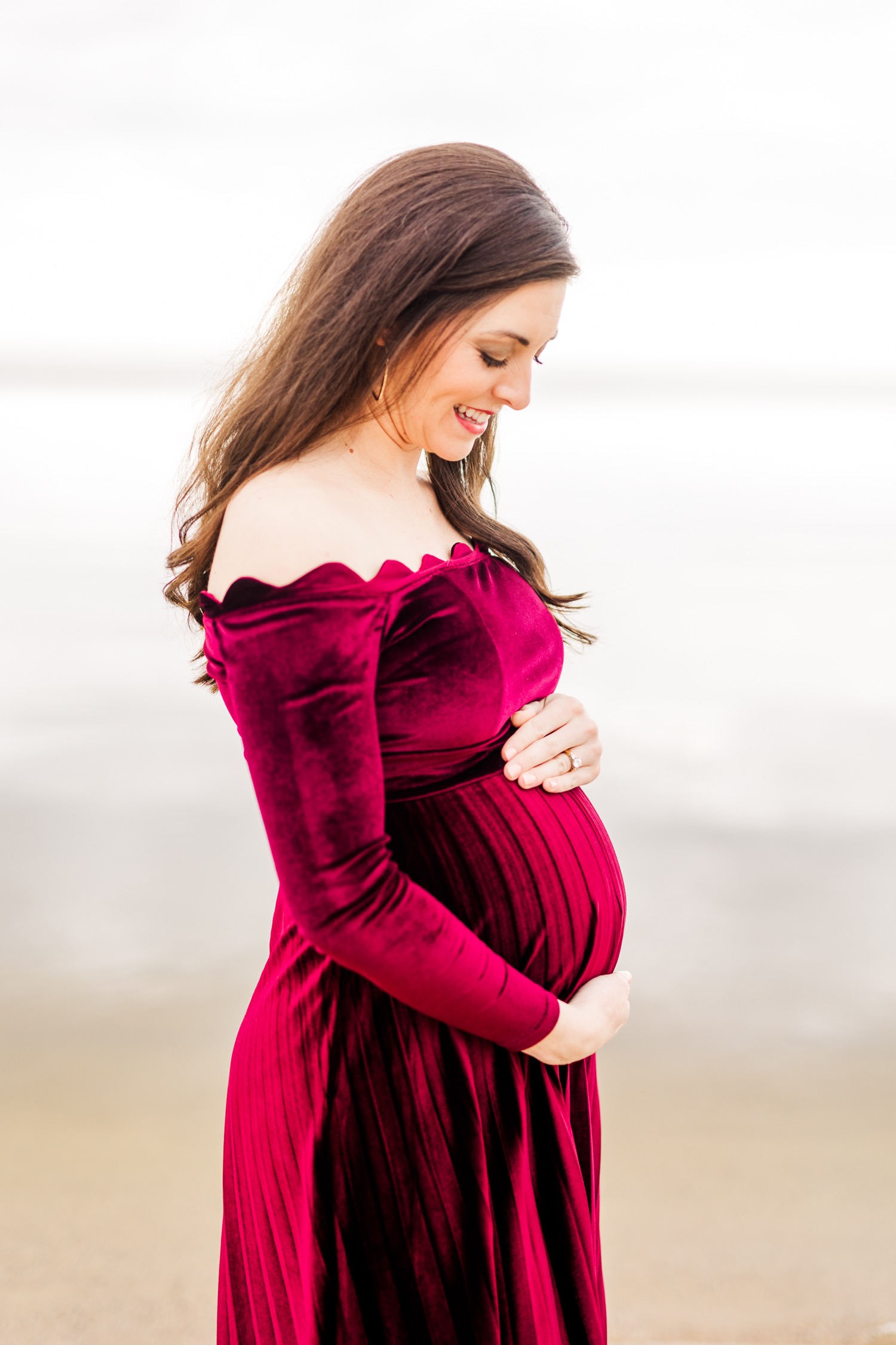Grand Hotel  Point Clear Alabama Maternity Session   Burgundy Maternity Dress