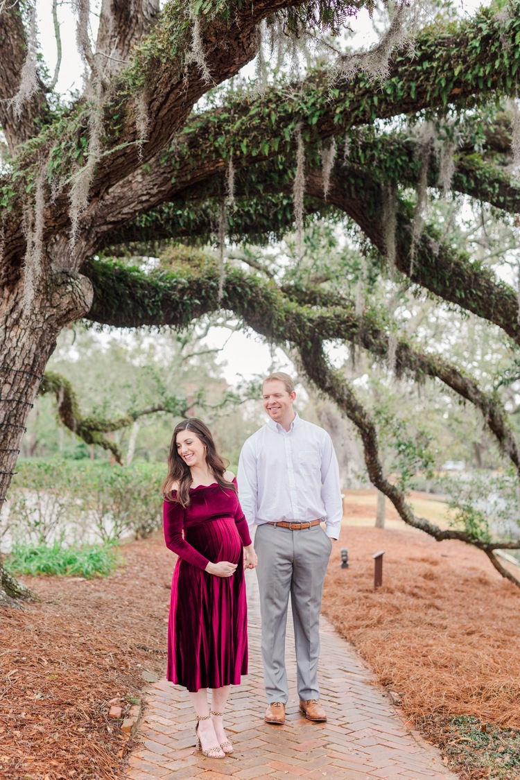 Grand Hotel  Point Clear Alabama Maternity Session   Burgundy Maternity Dress