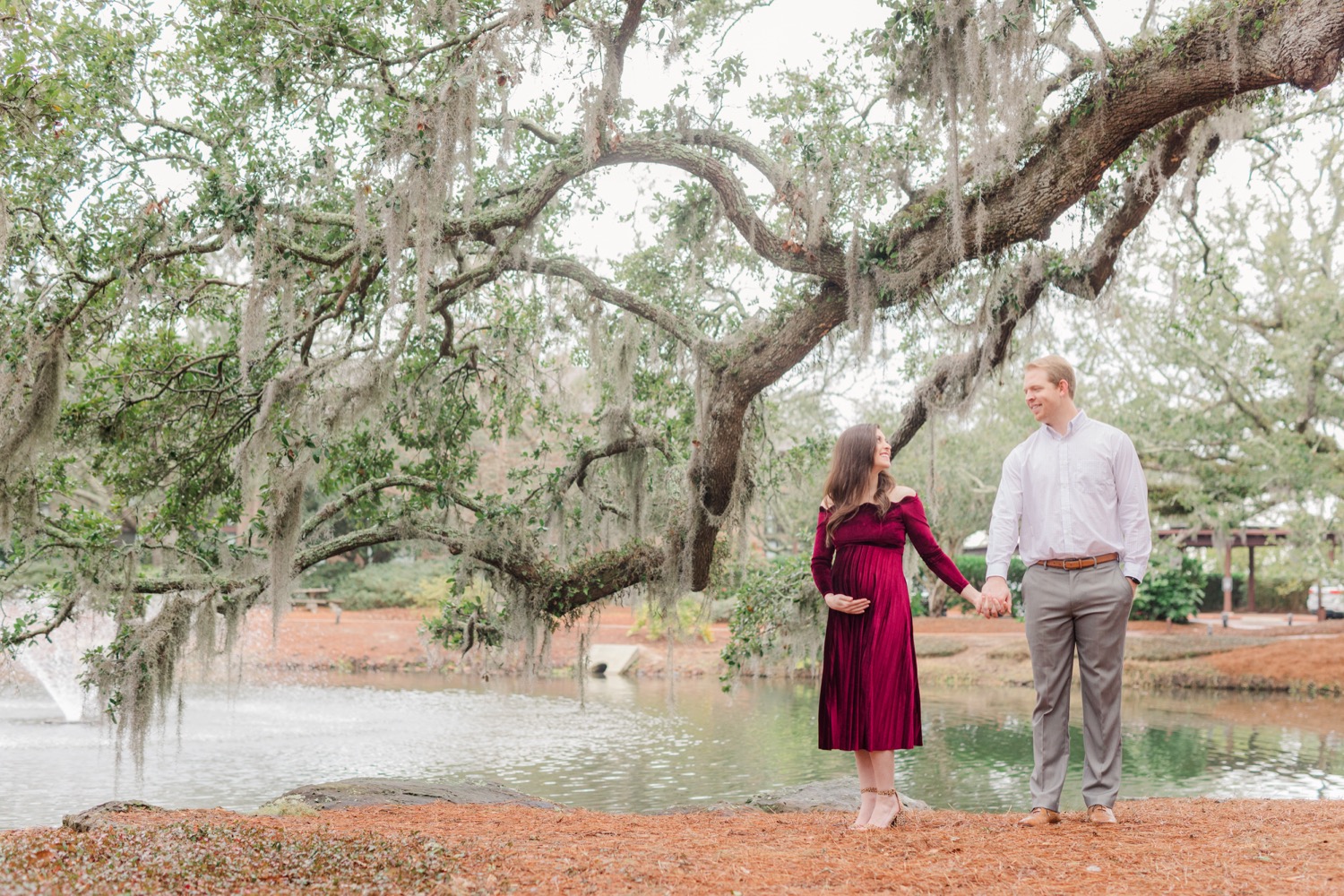 Grand Hotel  Point Clear Alabama Maternity Session   Burgundy Maternity Dress