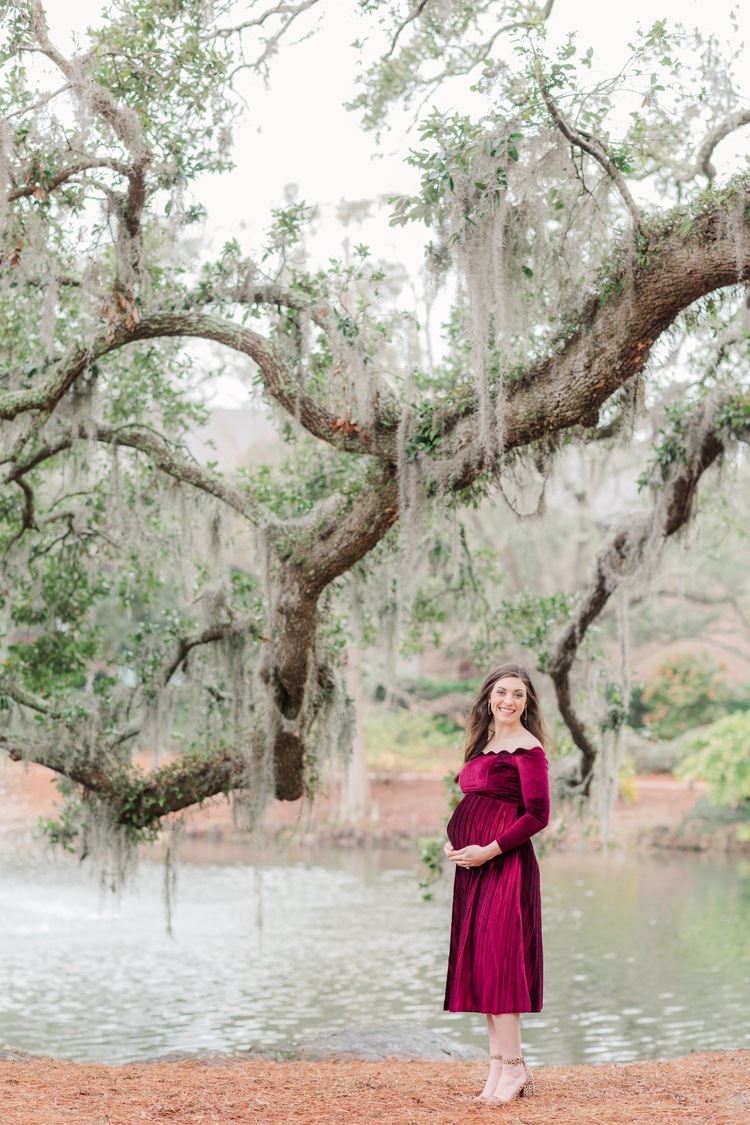 Grand Hotel  Point Clear Alabama Maternity Session   Burgundy Maternity Dress
