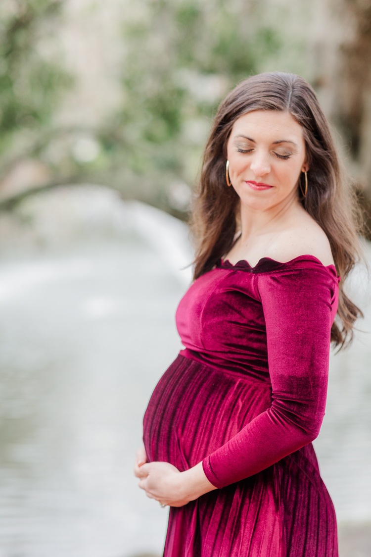 Grand Hotel  Point Clear Alabama Maternity Session   Burgundy Maternity Dress