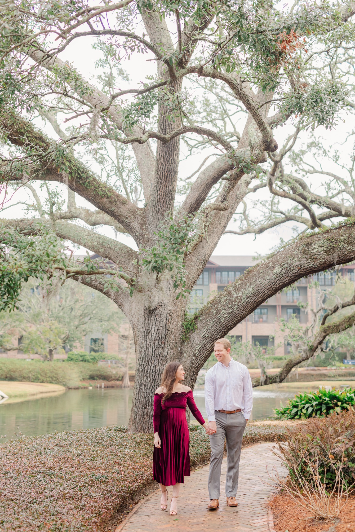 Grand Hotel  Point Clear Alabama Maternity Session   Burgundy Maternity Dress