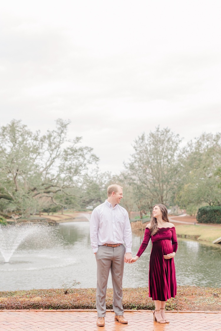 Grand Hotel  Point Clear Alabama Maternity Session   Burgundy Maternity Dress