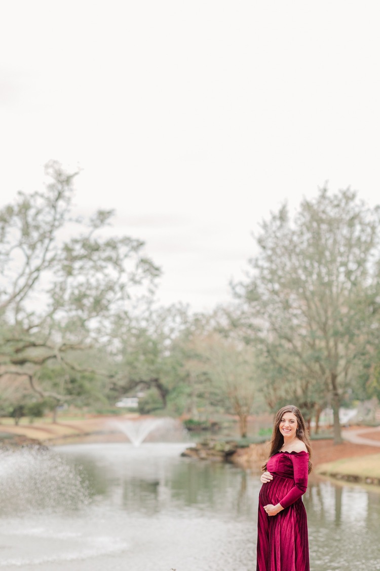 Grand Hotel  Point Clear Alabama Maternity Session   Burgundy Maternity Dress