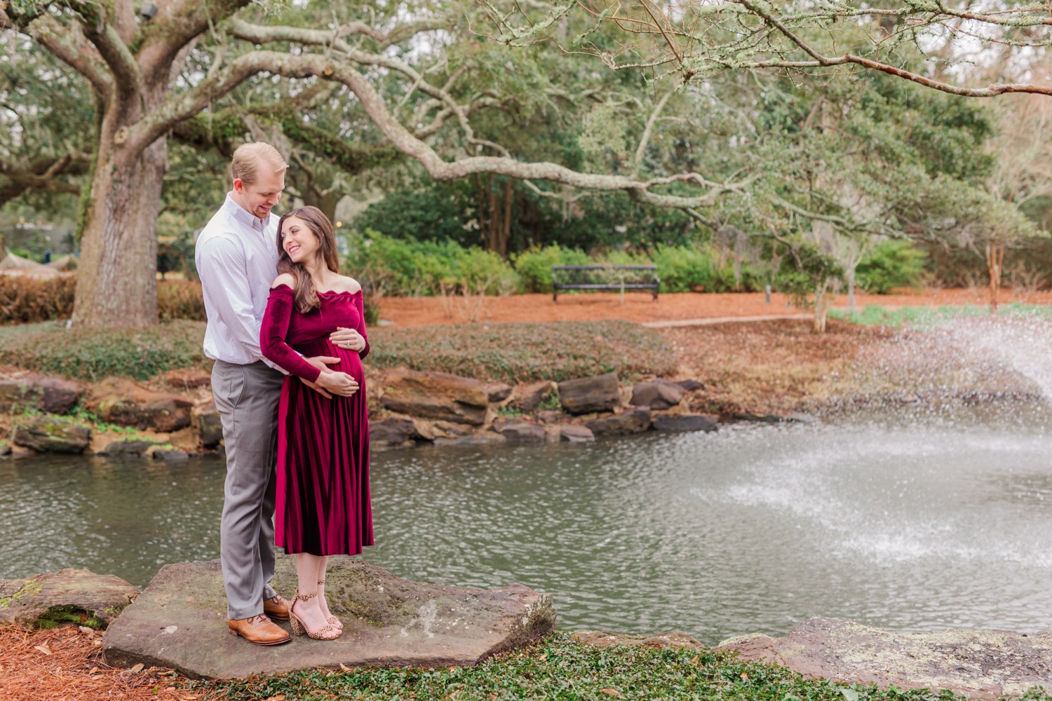 Grand Hotel  Point Clear Alabama Maternity Session   Burgundy Maternity Dress