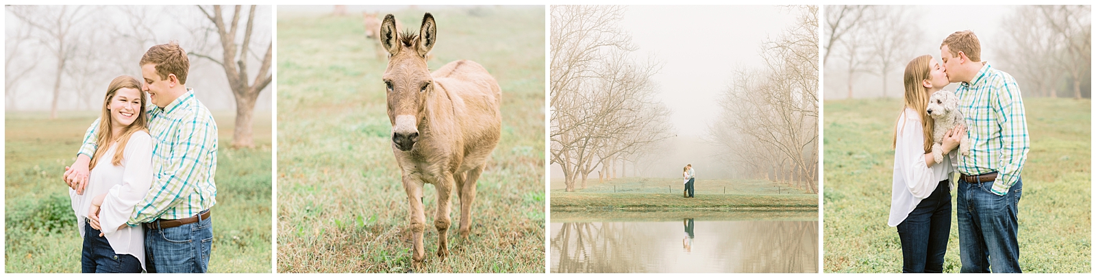 Mobile Alabama Photographer Engagement Session with gogs, goats, and fog