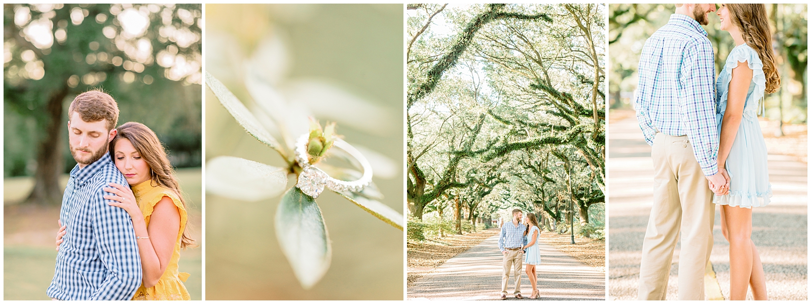 springhill college engagement session. engagement ring. goldendoodle in photos.