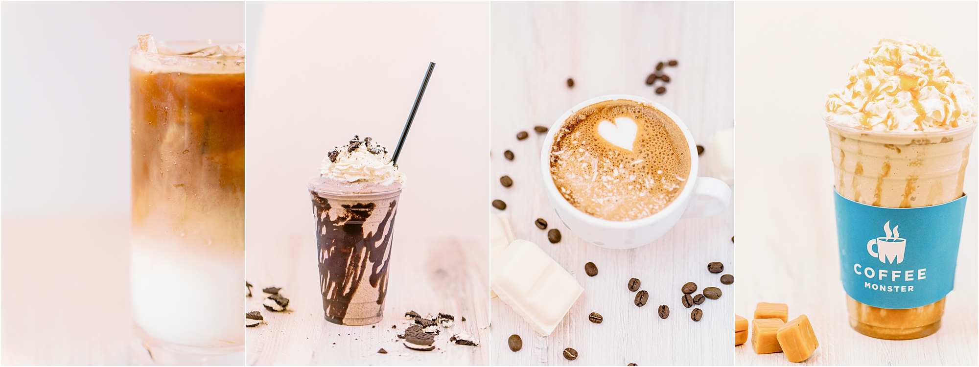 coffee monster brand photos. Iced coffee and hot coffee